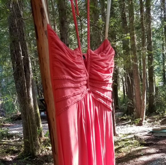 Summer Dress Orange Sky Brand Long Small Spaghetti Strap Halterneck Sleeveless - Picture 12 of 16